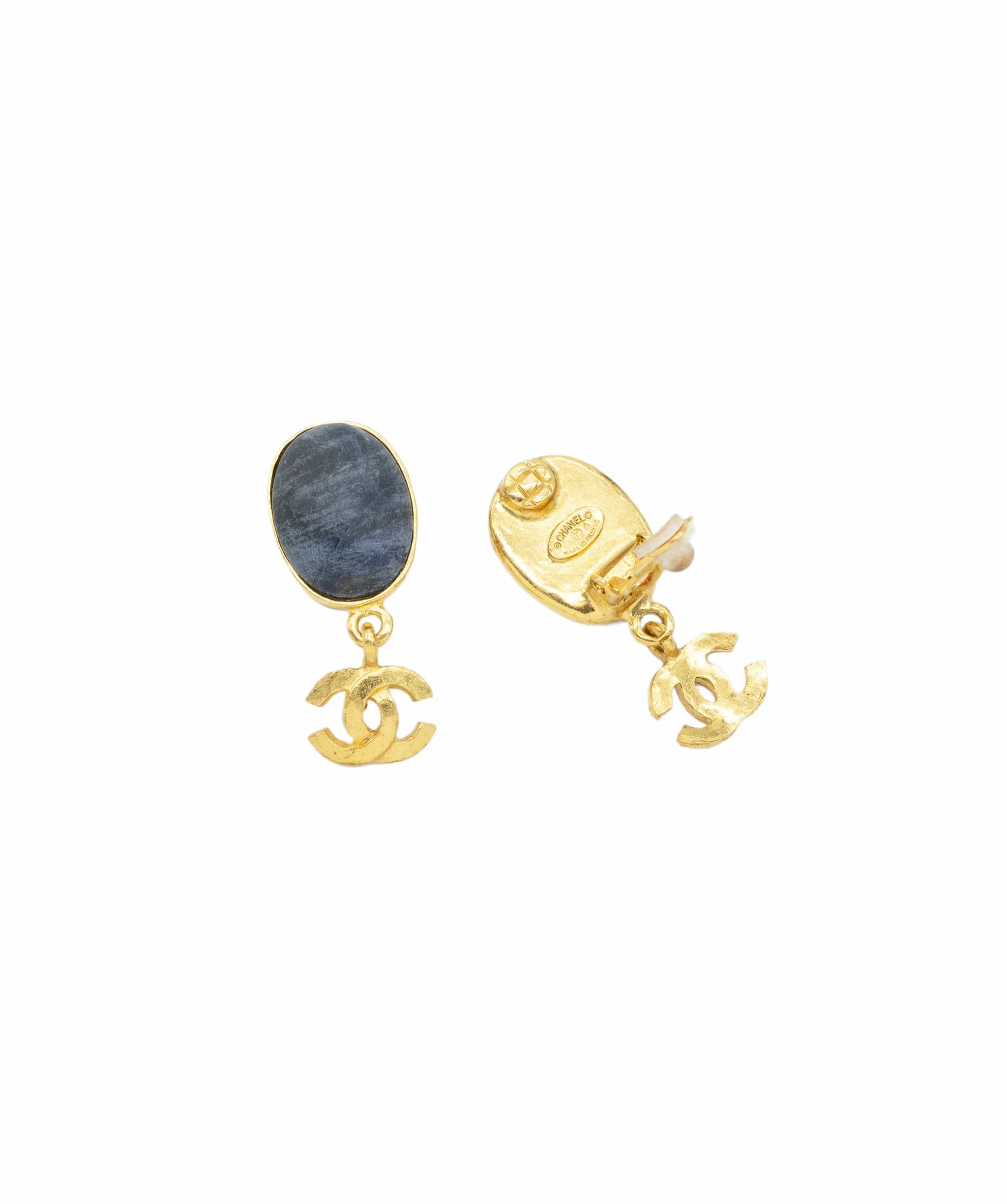 Chanel Chanel blue stone cc metal earrings ASL3538