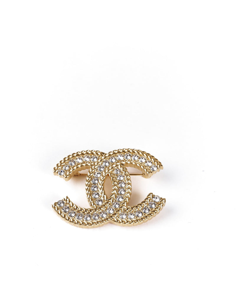 Chanel - Baguette Crystal CC Brooch Light Gold