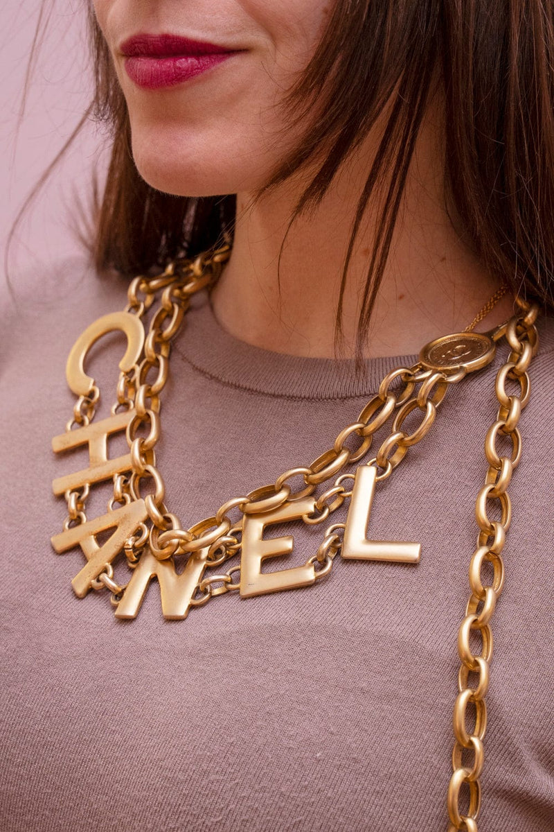 Chanel C-H-A-N-E-L Charms Gilt Chain Belt Necklace - ASL2231