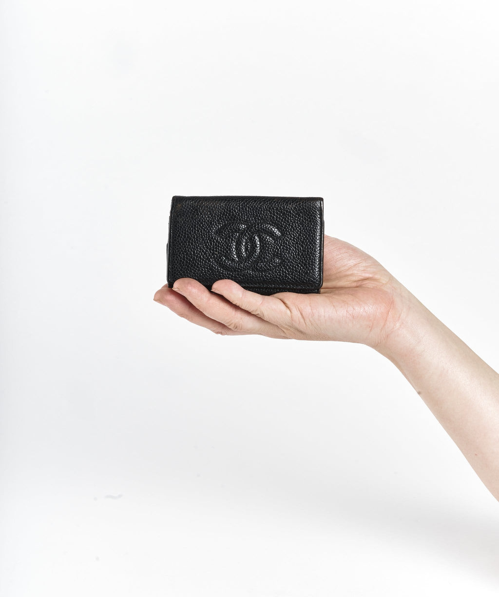 Chanel Black Caviar Leather CC 6 Key Holder Chanel