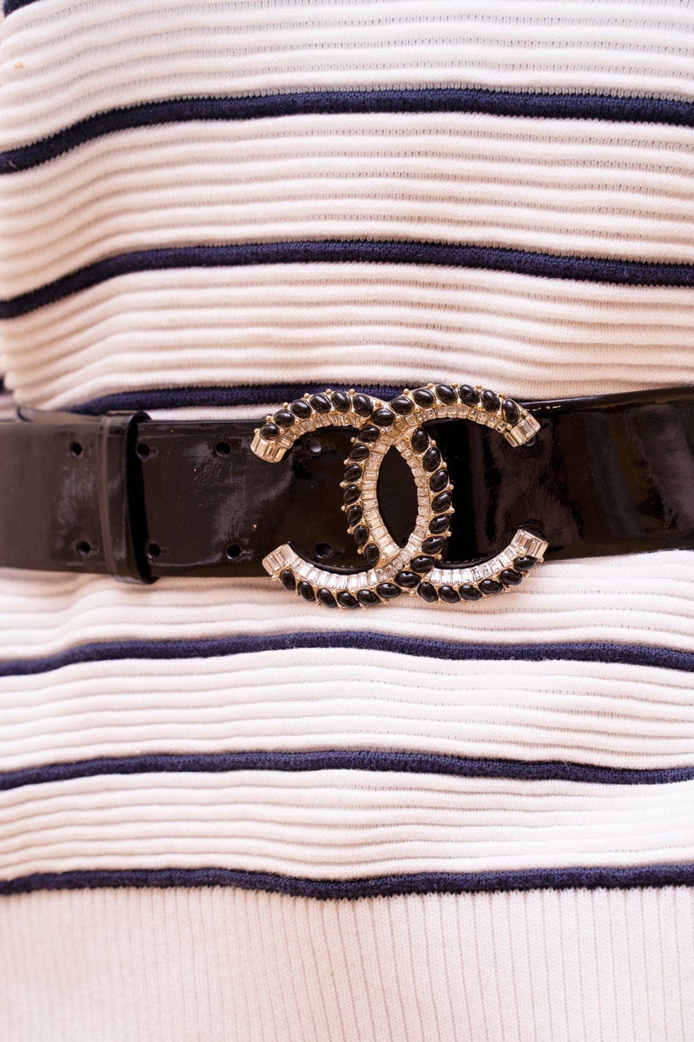 Chanel Chanel CC Black Diamante Patent Leather Belt - AGL1628