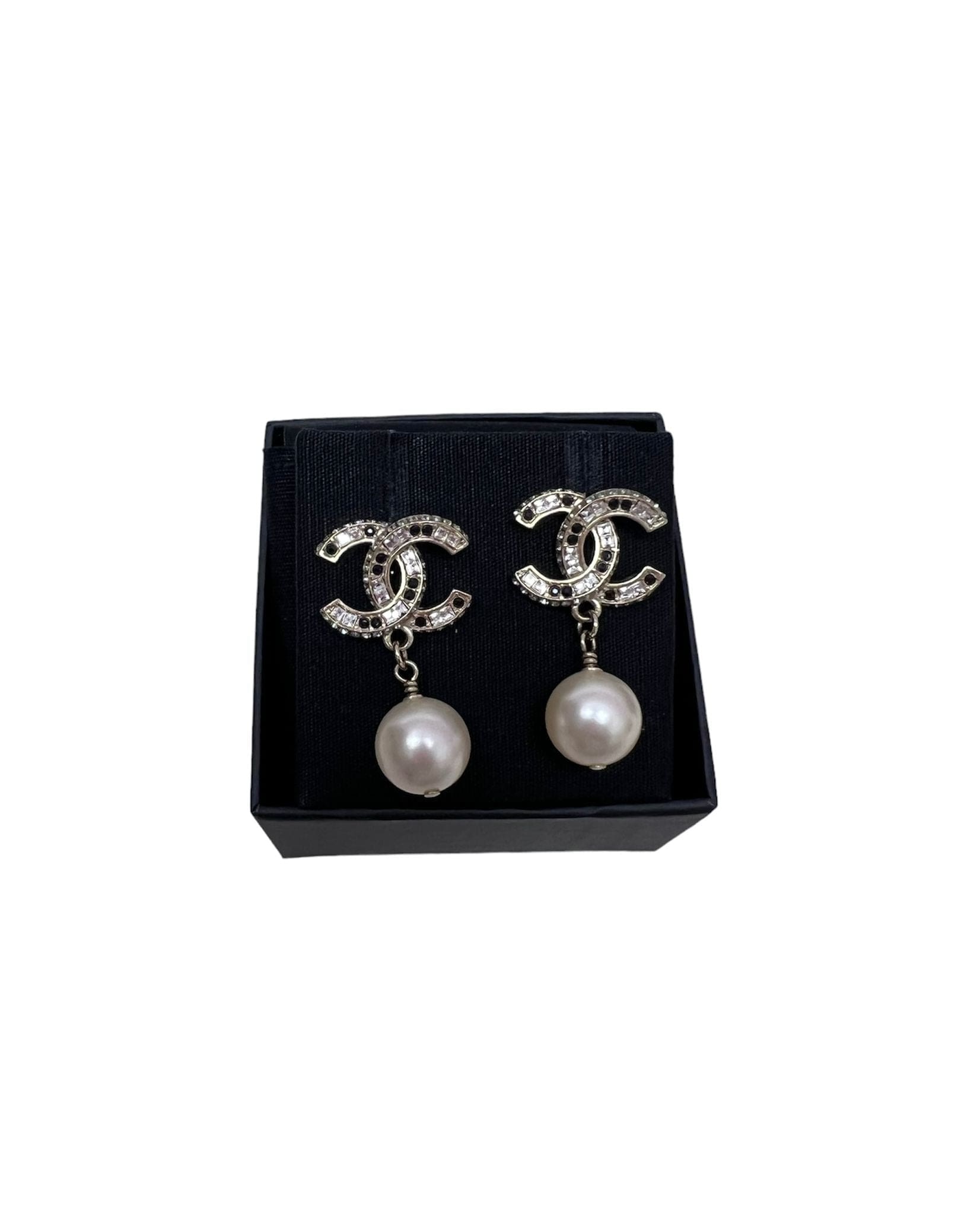 Chanel Chanel CC Black/White Strass Pearl Drop Earring SYL1065