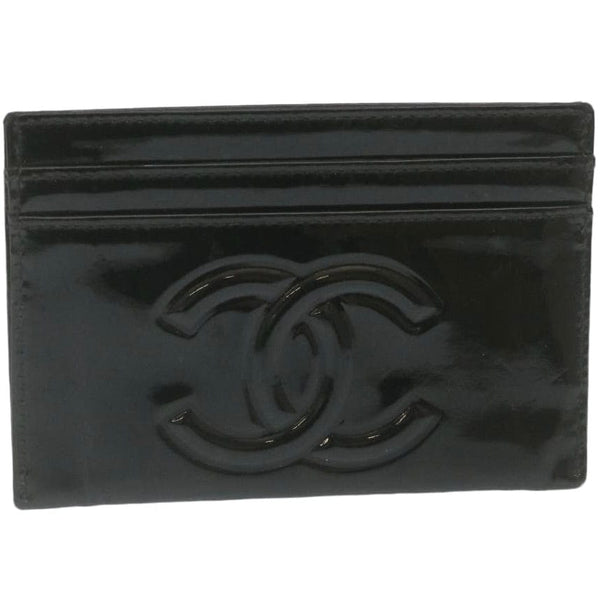 3ca0404] Auth Chanel Business Card Holder Camellia Leather Black