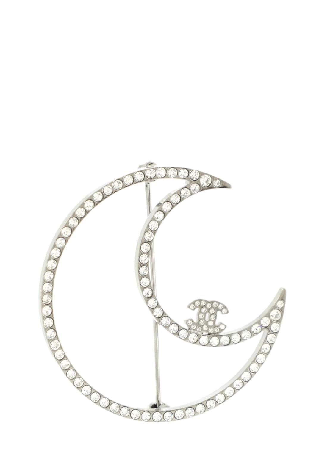 Chanel Chanel CC Crescent Strass  Cocomark Brooch SHW SKC1331