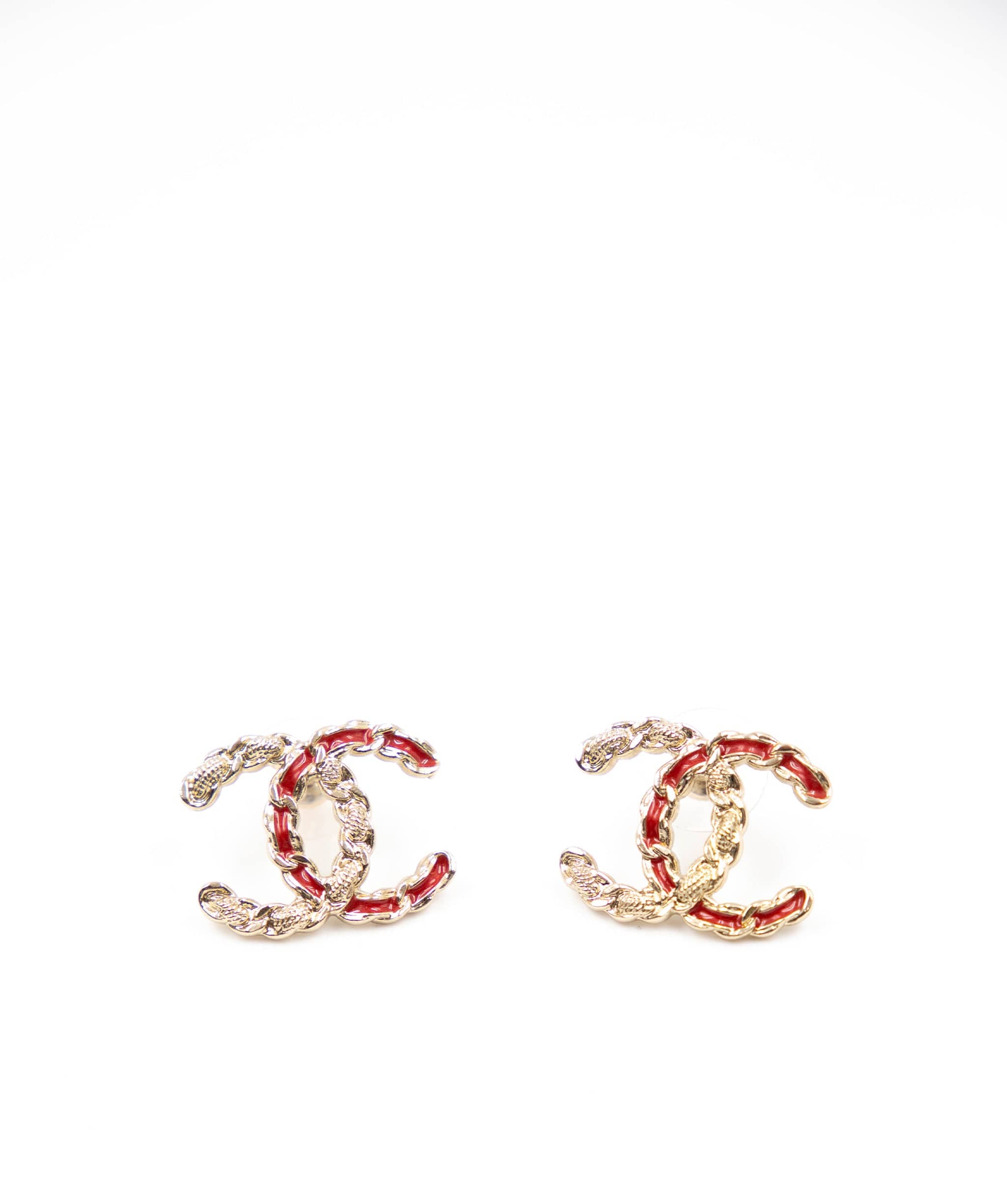 Chanel CC Red and Silver Detail Stud Earrings AGC1143 – LuxuryPromise