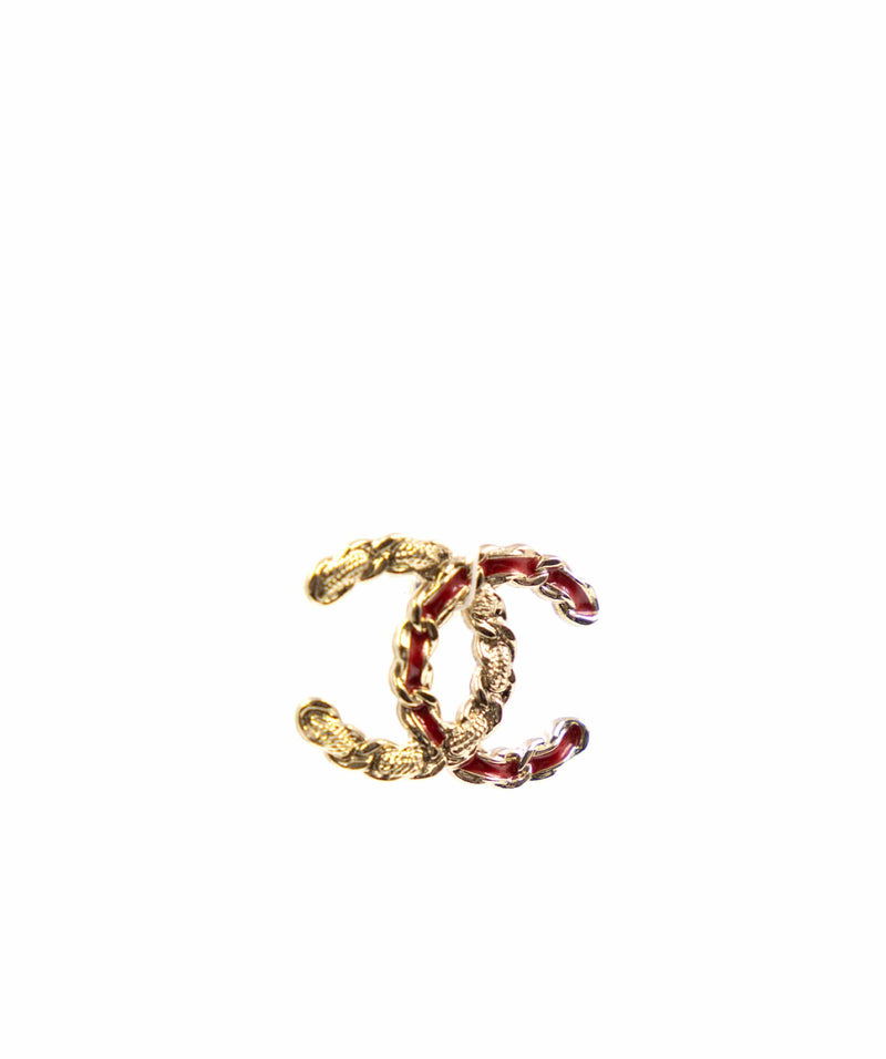 Chanel 1990 Made Gripoix Triple Cc Mark Earrings Red - 2 Pieces