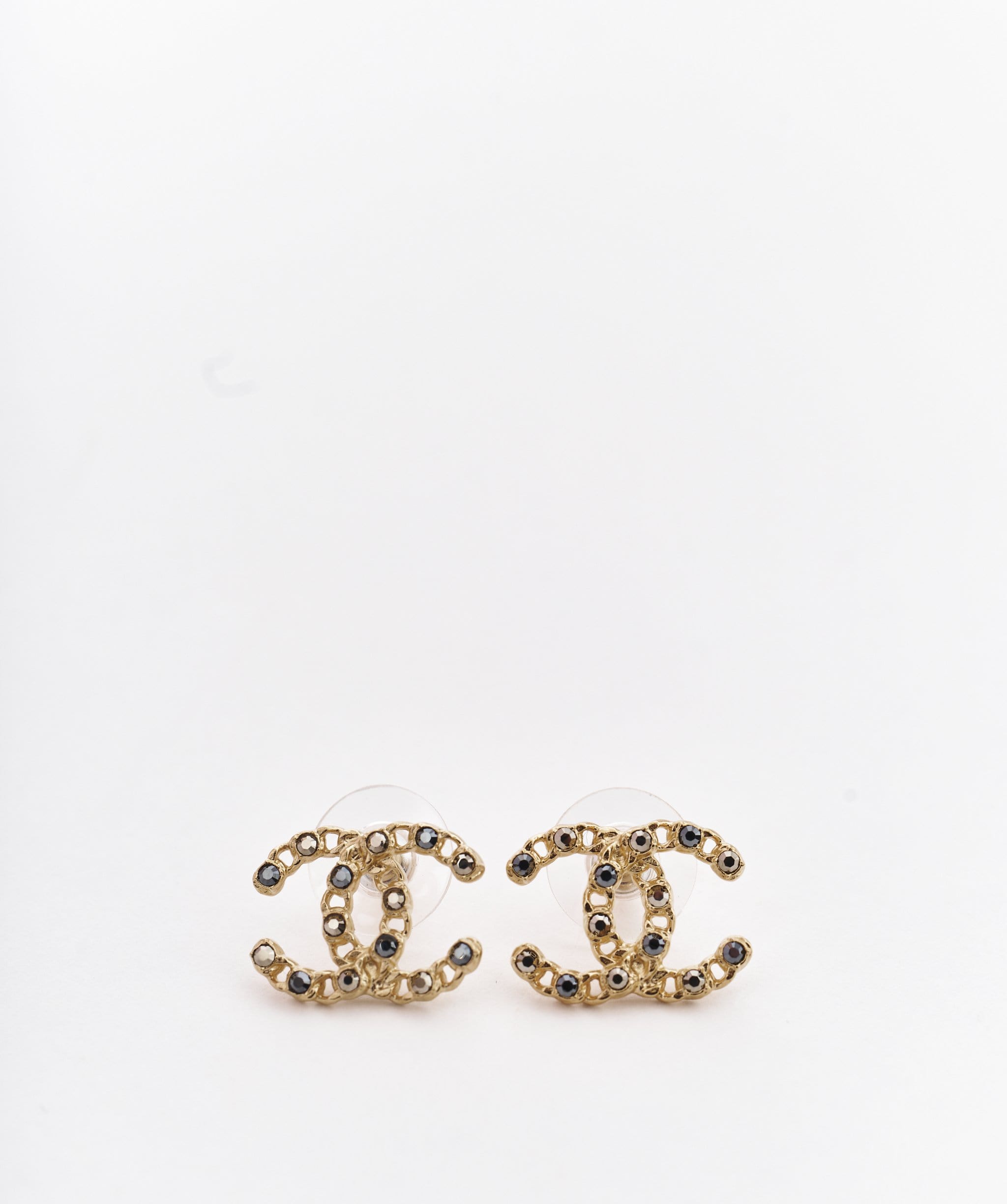 Chanel Chanel CC yellow gold and black crystal earrings