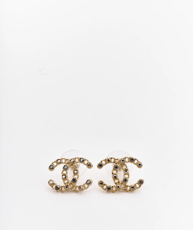 Chanel Chanel CC yellow gold and black crystal earrings