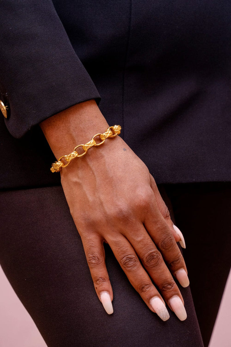 Chanel Gold & Black Leather Chain Bracelet Q6J04K17KB016 | WGACA