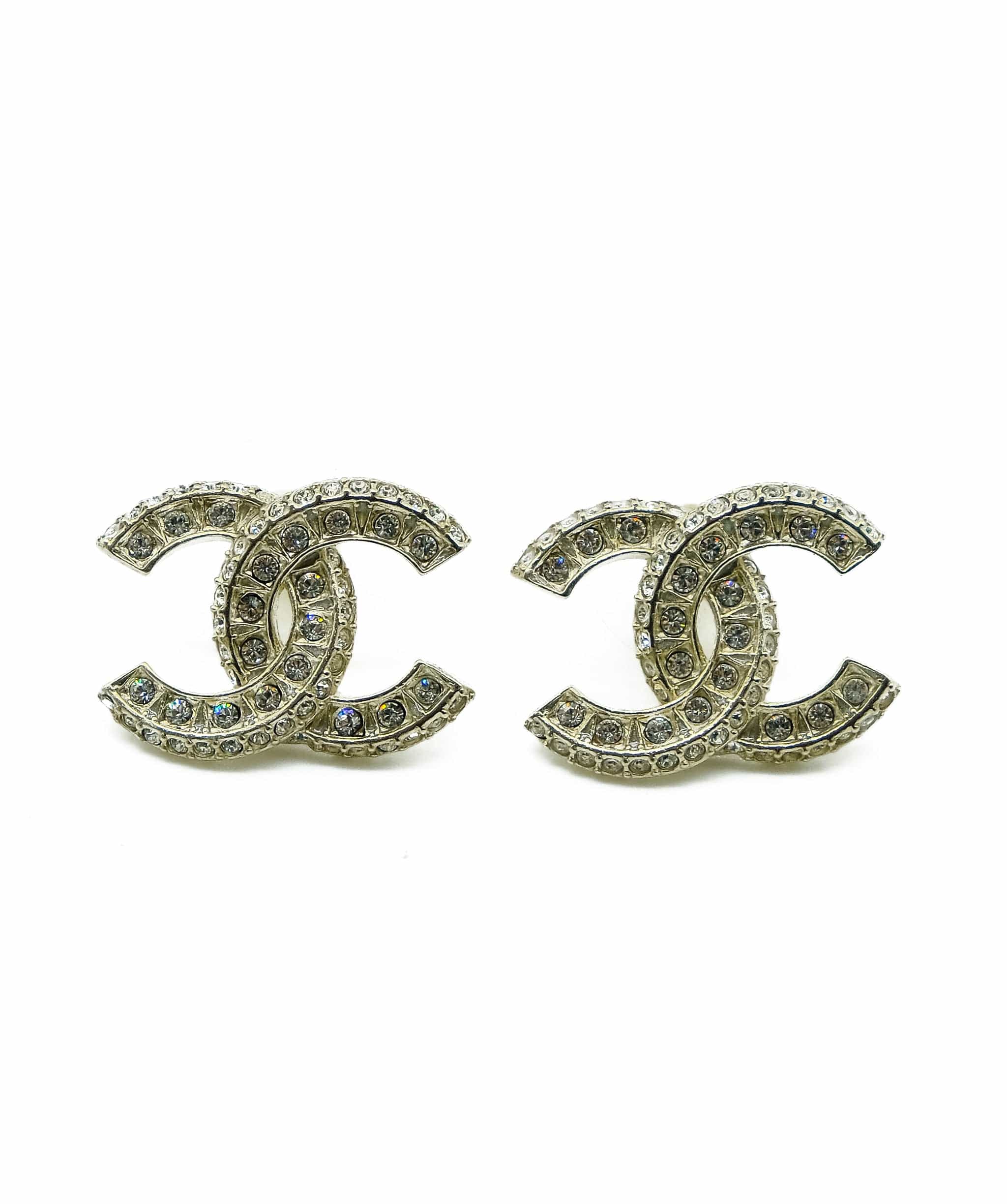 Chanel Chanel Champagne Gold CC Strass Earrings REC1236