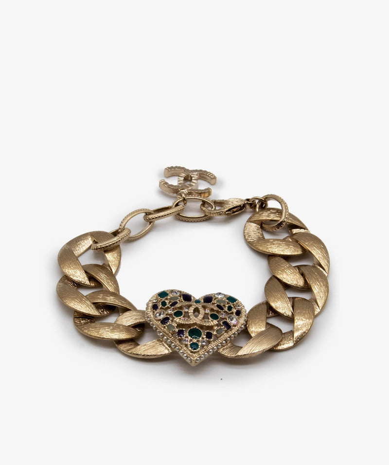 Chanel Chanel Chunky Chain Heart Charm Bracelet