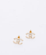 Chanel Chanel crystal and brushed gold CC stud earrings