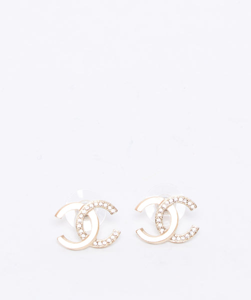 Chanel Crystal Pearl CC Earrings 0.5 Gold in Gold Metal - GB