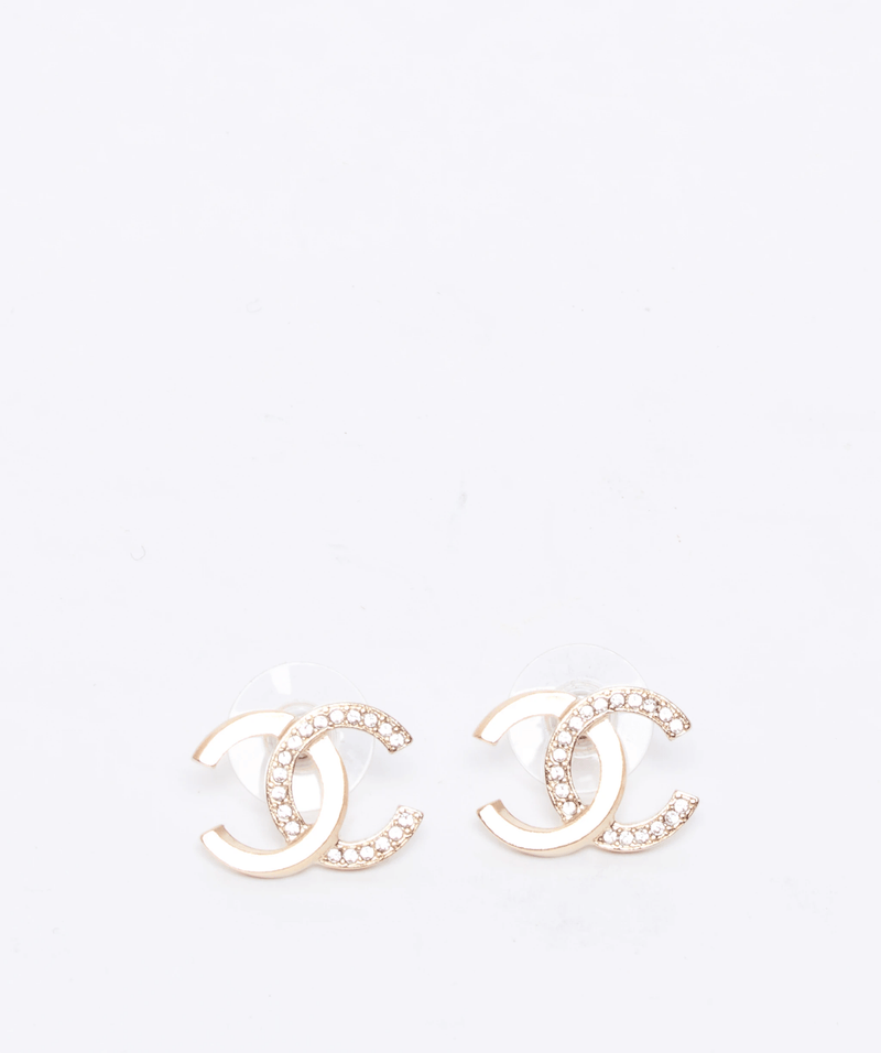 Chanel Chanel crystal and brushed gold CC stud earrings