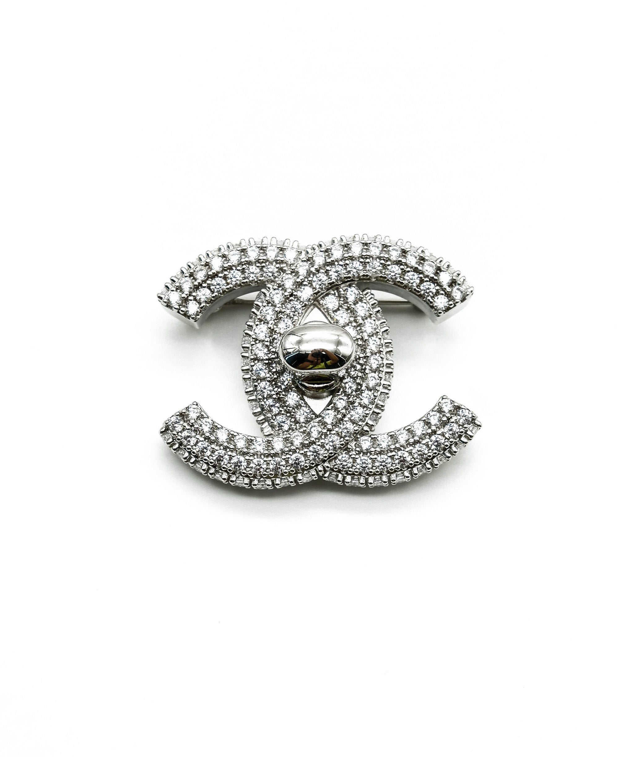 Base Metal & Strass Chanel Costume Double Logo Brooch by WP