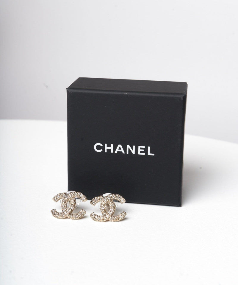 Chanel Chanel cystal and gold criss cross patterned earrings
