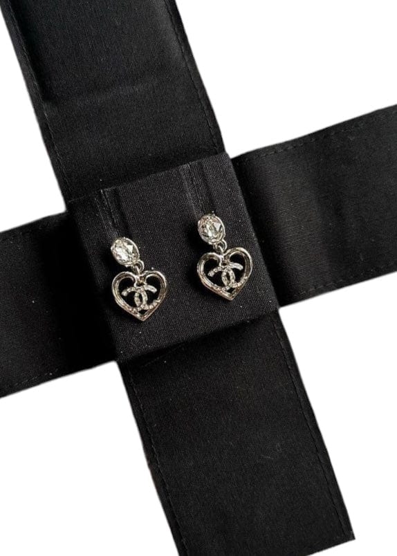 Chanel Chanel Dangling Heart Crystal Earrings SHW (Pierced) SKC1326