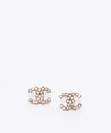Chanel Chanel diamante CC with bobbled gold setting stud earrings