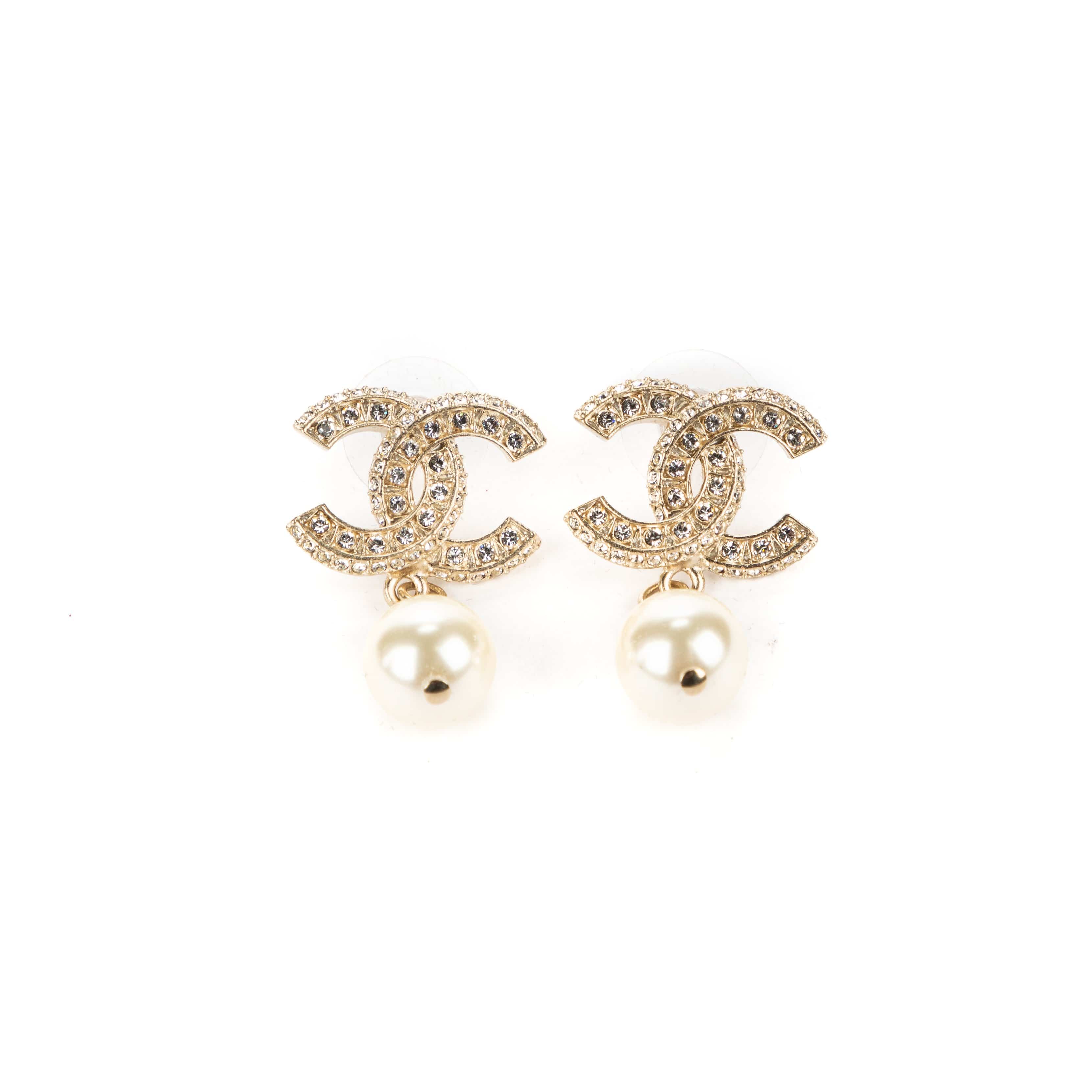 Chanel Chanel Double C Crystal with Pearl Drop Earrings - AWL1370