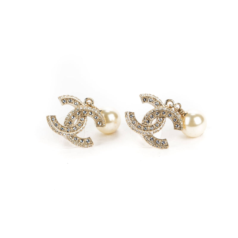 Chanel Double C Crystal with Pearl Drop Earrings - AWL1370