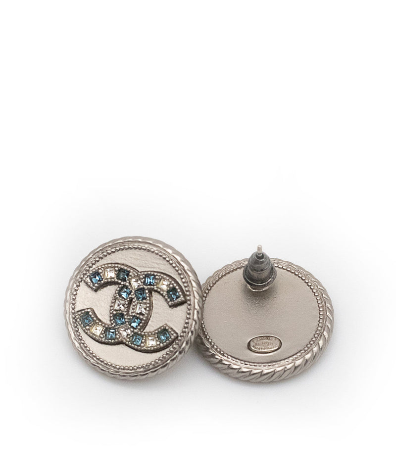 Chanel Chanel Earrings CC Blue Silver Button