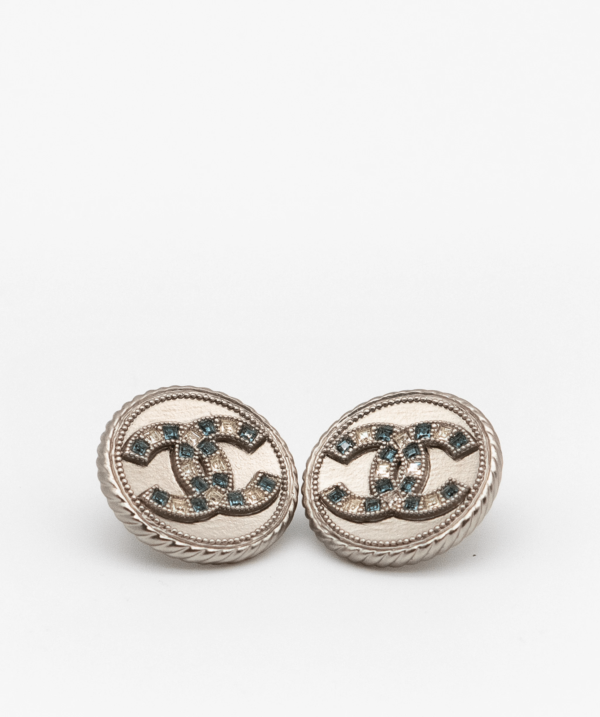 Chanel Chanel Earrings CC Blue Silver Button