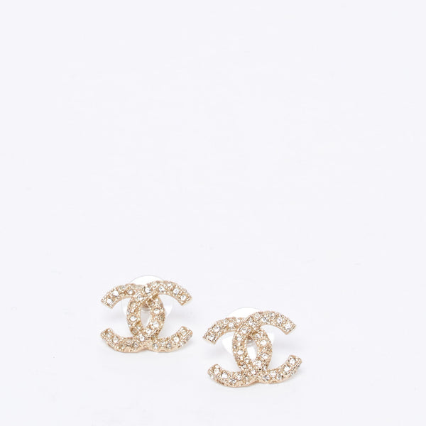 CHANEL Crystal CC Large Stud Earrings Gold 546762