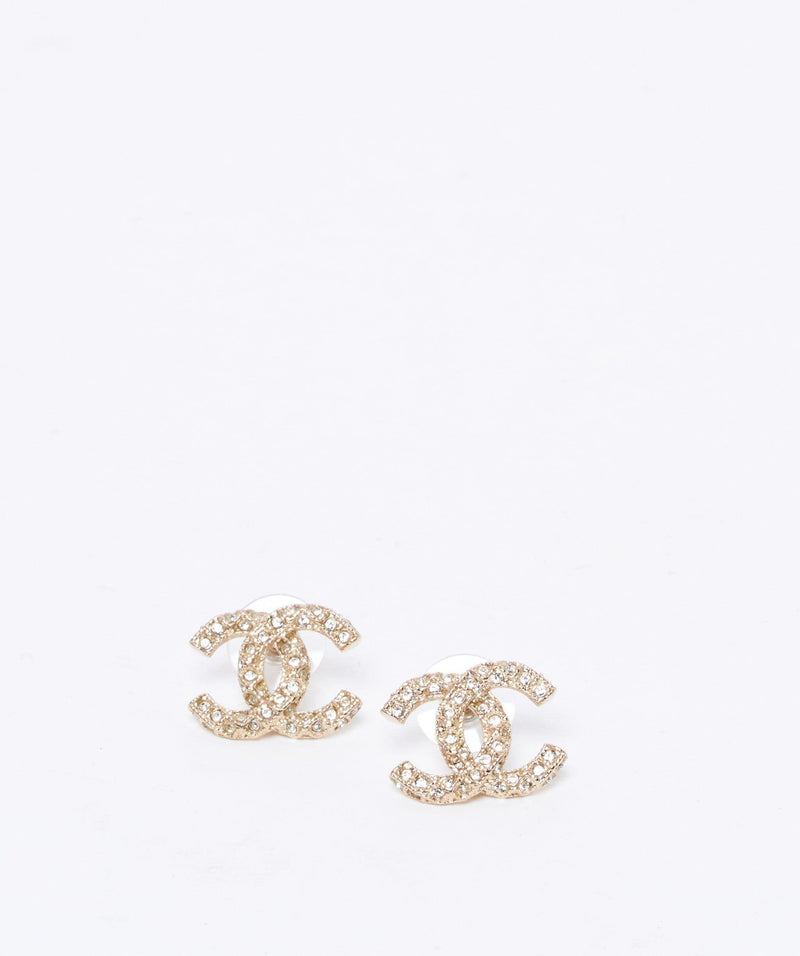 Chanel encrusted crystal with gold quilted detailing CC stud earrings –  LuxuryPromise