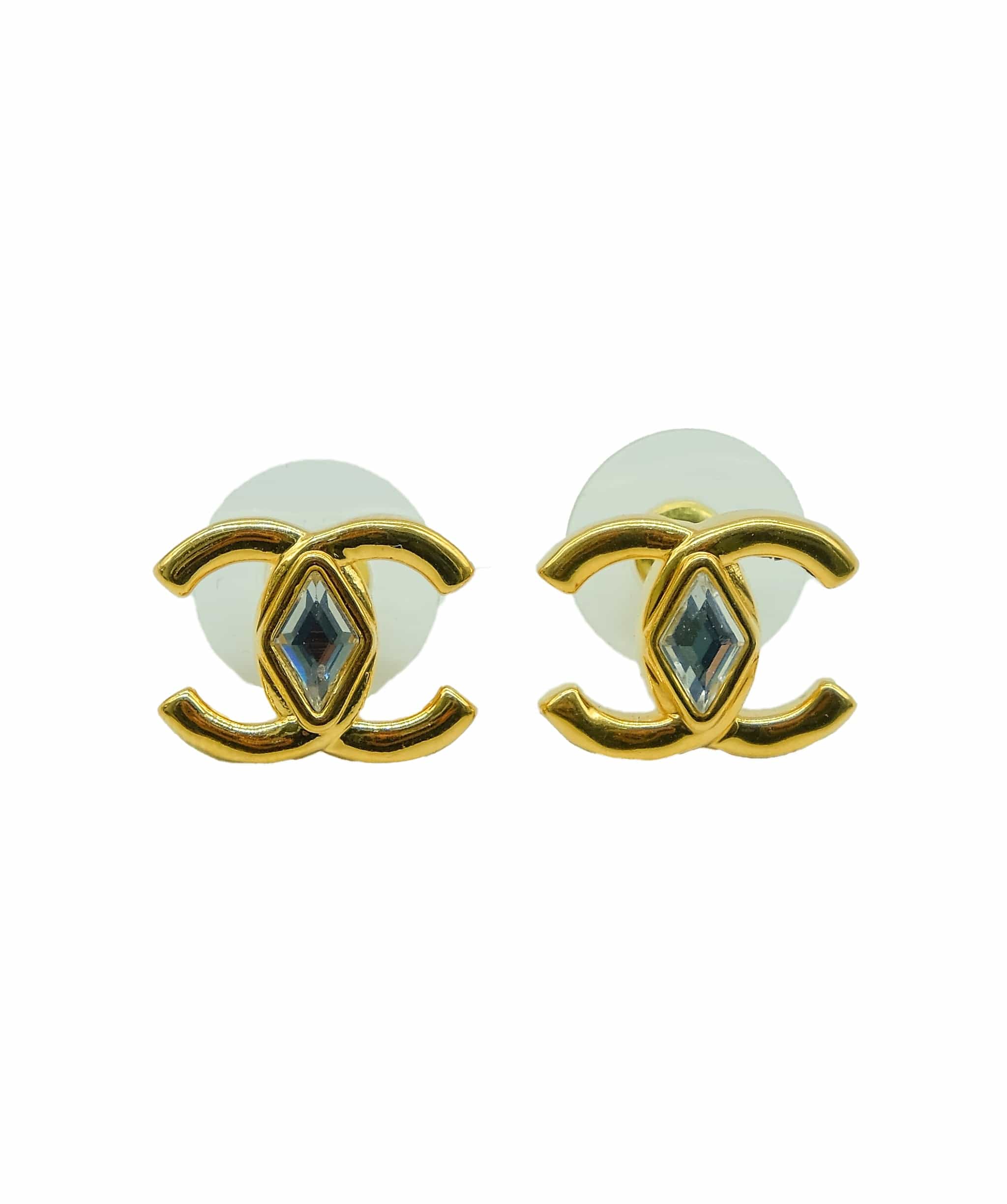 Chanel Chanel Gold CC Diamond Earrings REC1238