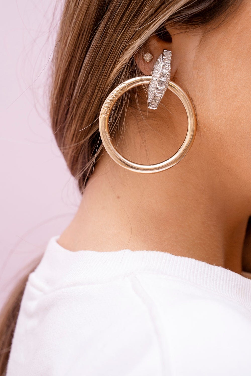 Chanel Chanel Gold Hoop Diamante Clip On Earrings - AGL1626