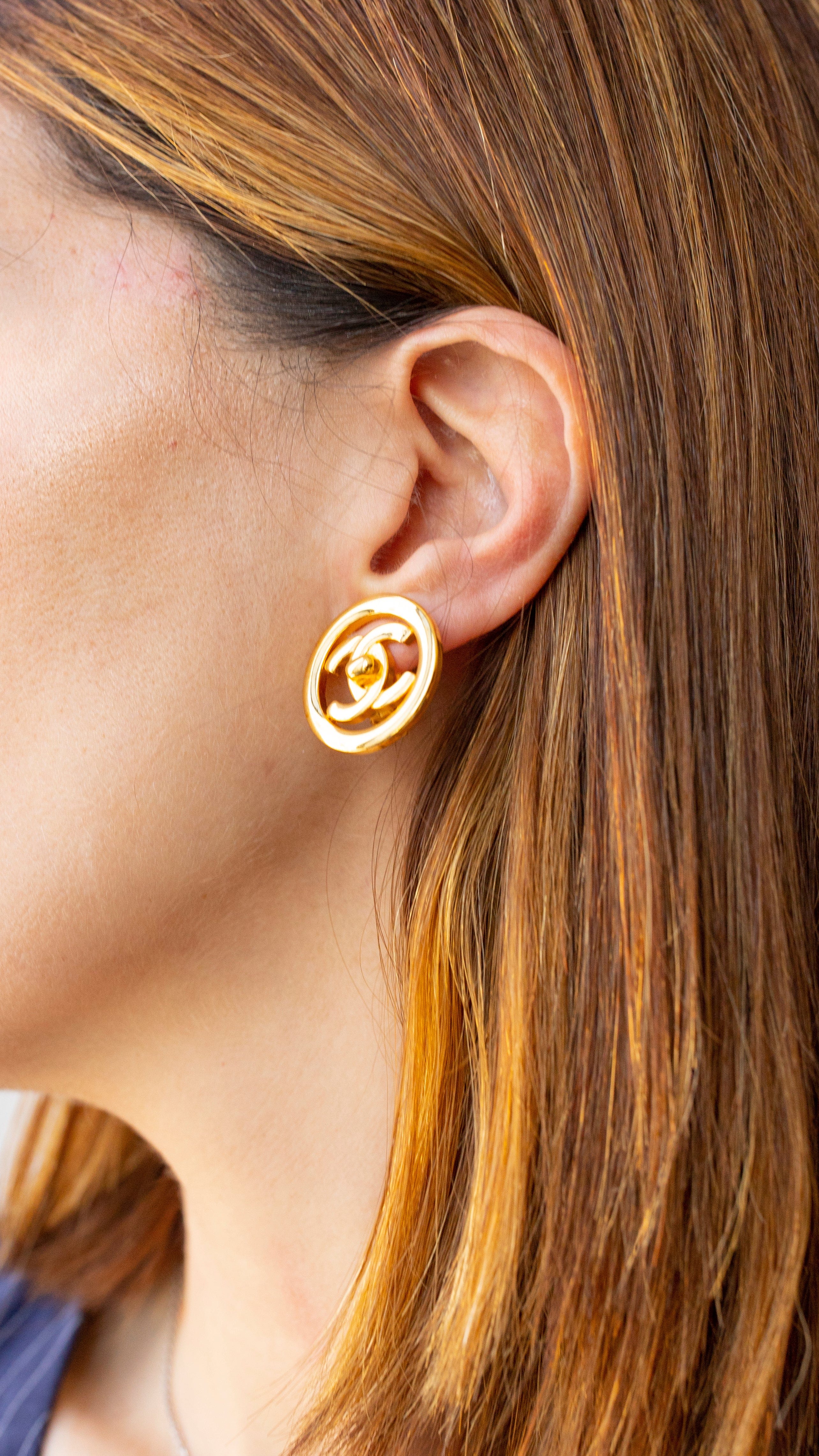 Chanel Chanel Gold Plated Turnlock Circle Earrings ASL3291