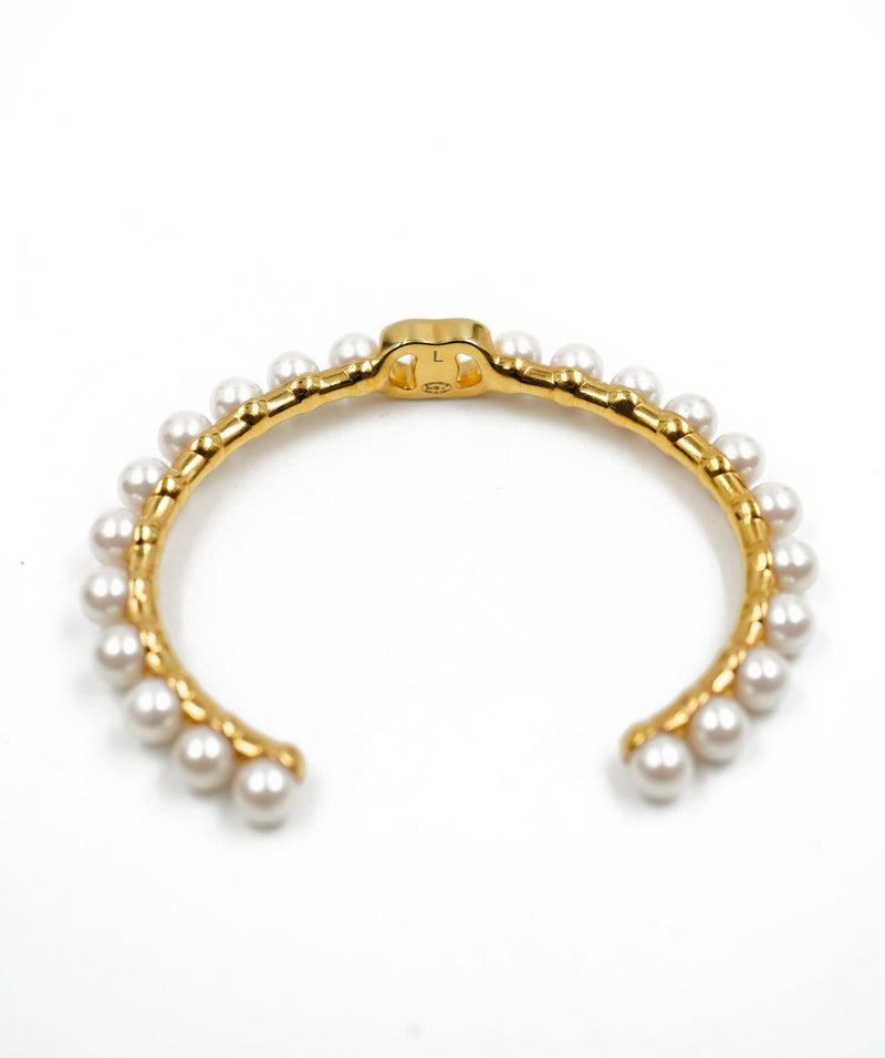 Chanel Chanel gold turnlock pearl cuff bracelet ASL5274