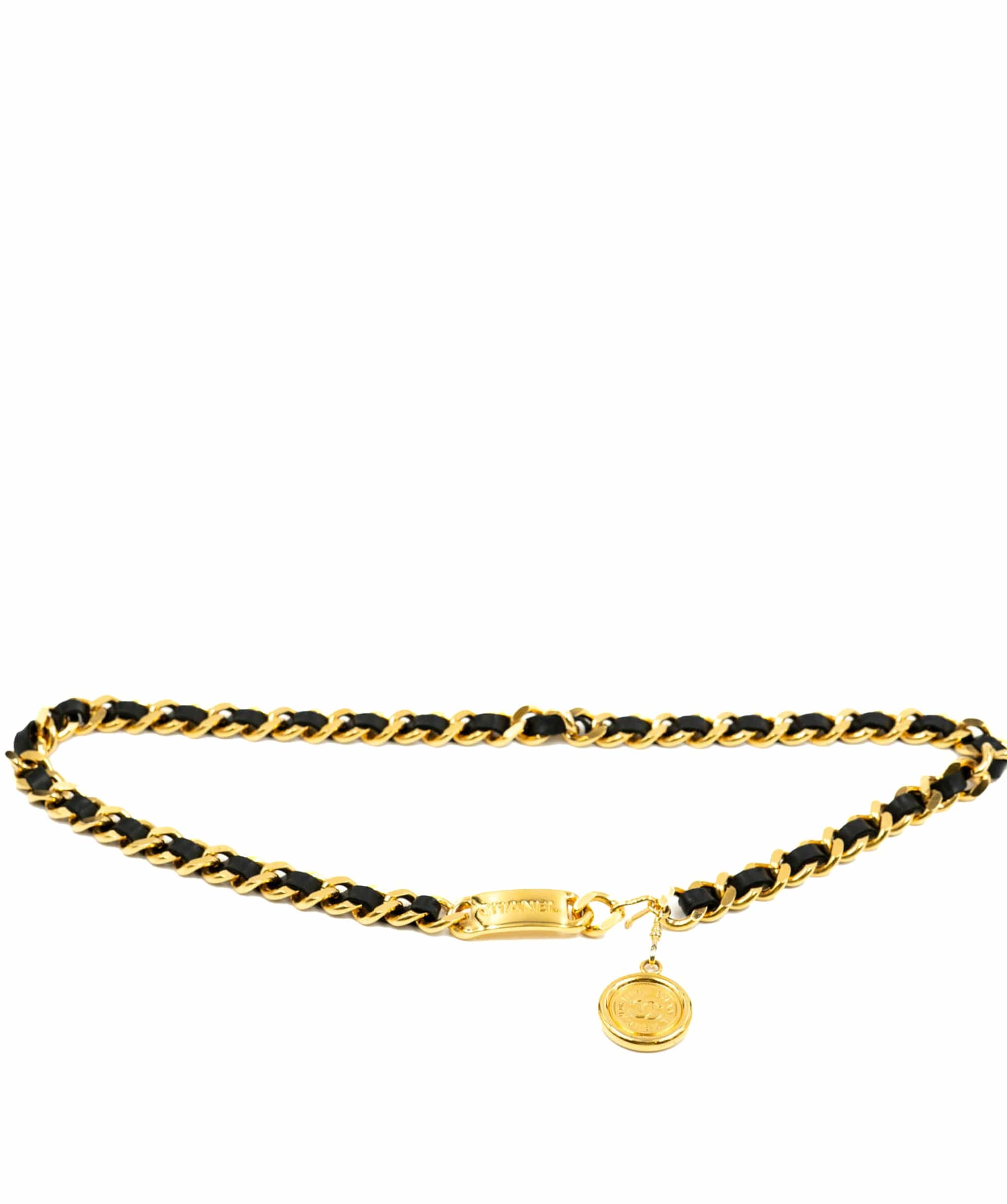 Chanel Chanel gourmette gold and black leather chain belt - AWL3876