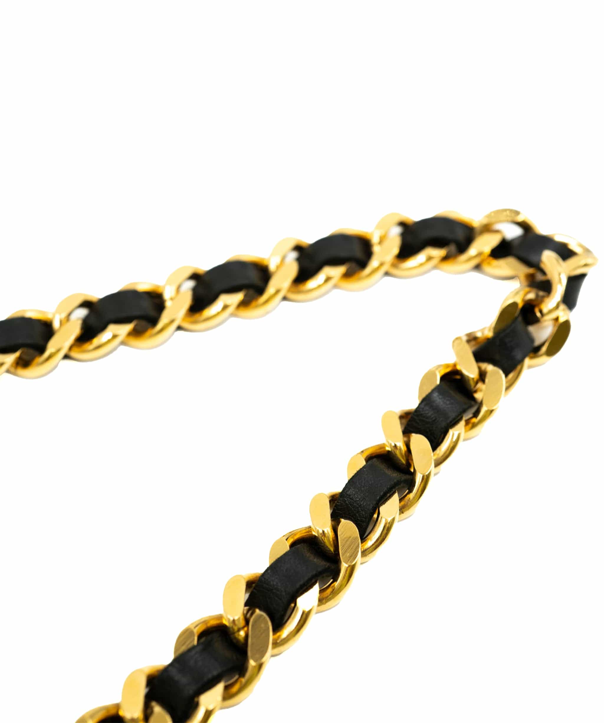Chanel Chanel gourmette gold and black leather chain belt - AWL3876