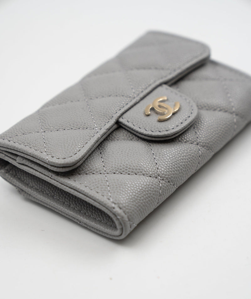 Chanel grey caviar card holder with a flap, full set - AEC1053