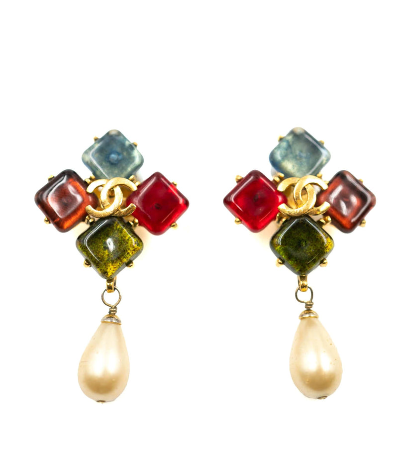 Chanel Gripoix Earrings with Faux White Glass Drop - AWL3671