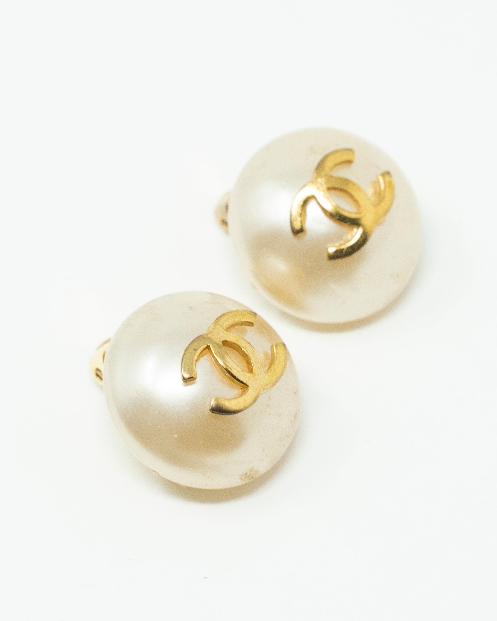 Chanel Half Sphere White Pearl Clip-on Earrings ASL2451