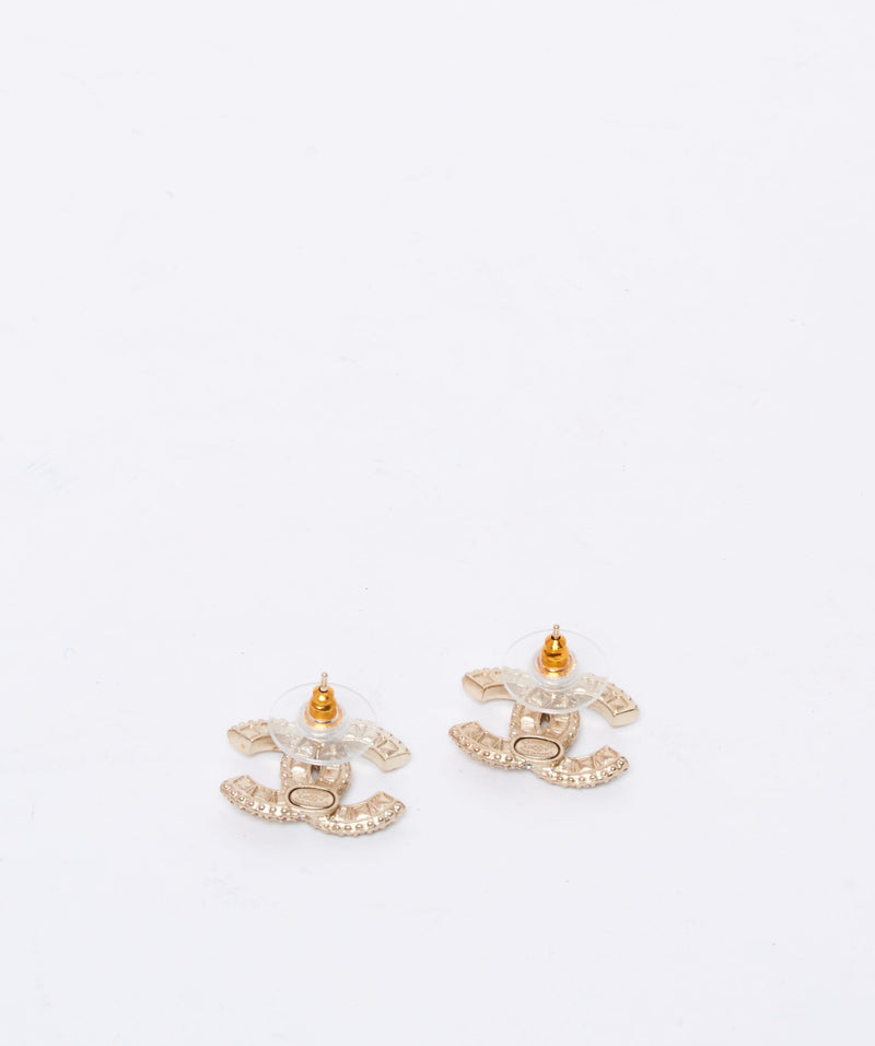 Chanel Chanel ingrained crystal CC stud earrings