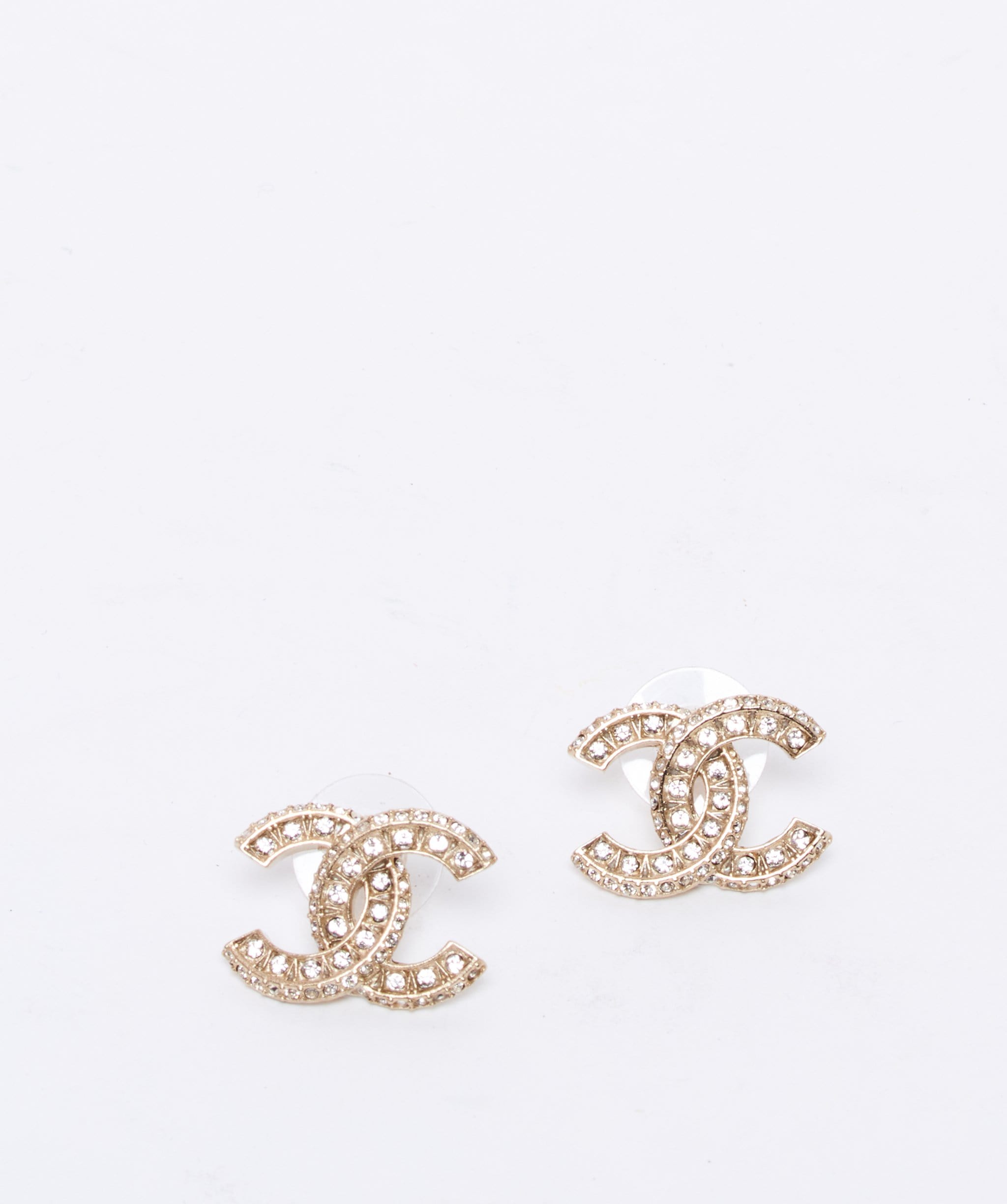 Chanel ingrained crystal CC stud earrings