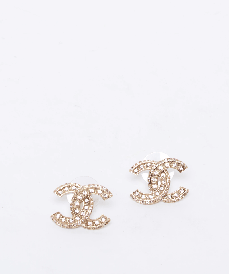 Chanel Chanel ingrained crystal CC stud earrings
