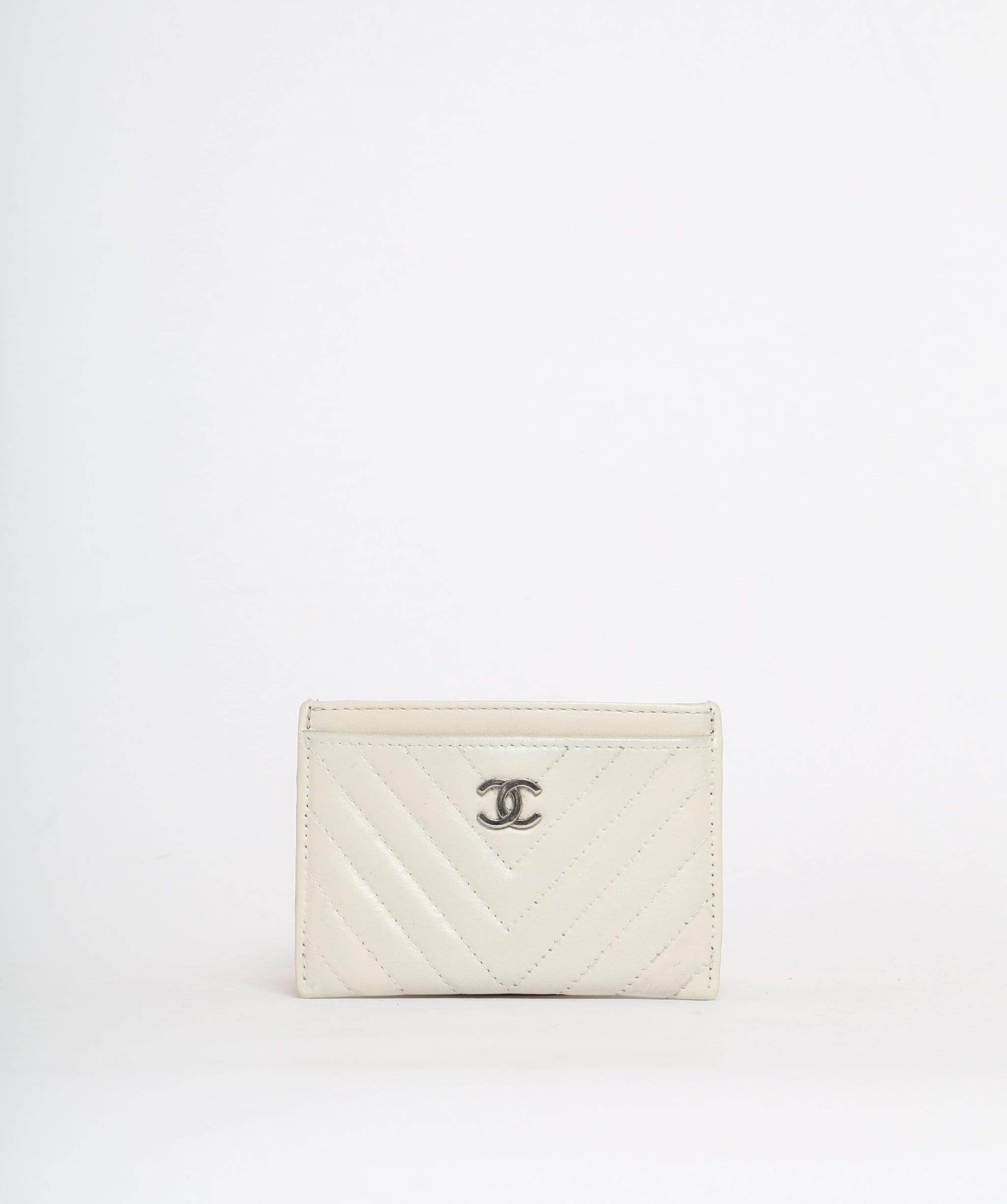 Chanel CHANEL Lamb Skin Mademoiselle Card Case White CC Auth yk538