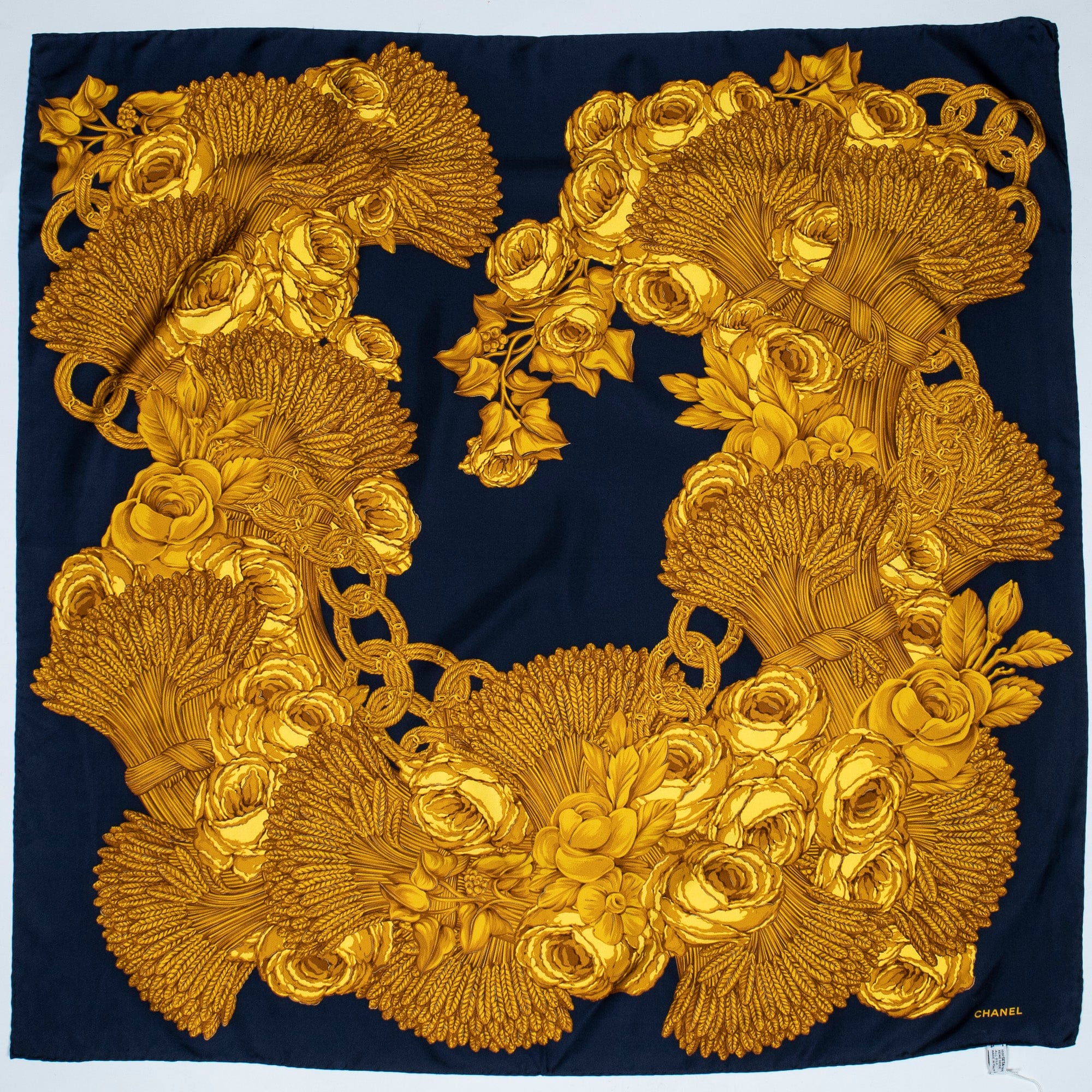 Chanel Chanel Navy/Gold CC Flower Motif Scarf AAT4833