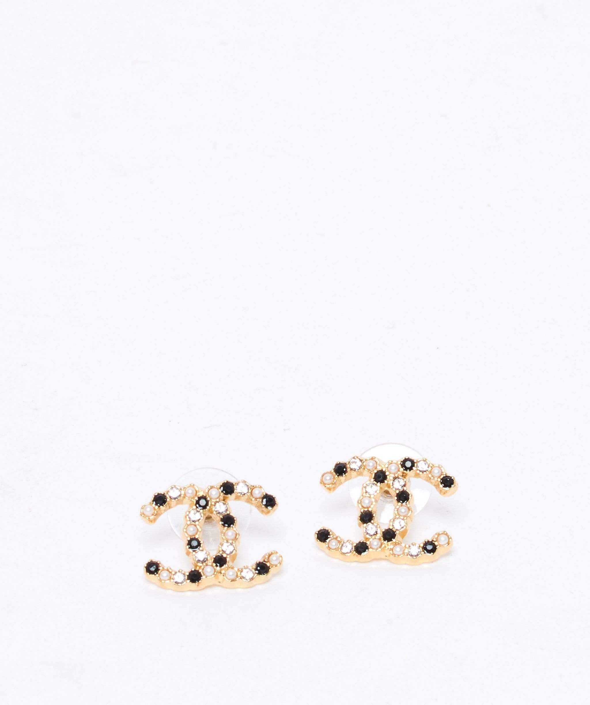 Chanel CC Crystal Resin Pearl Drop Earrings 