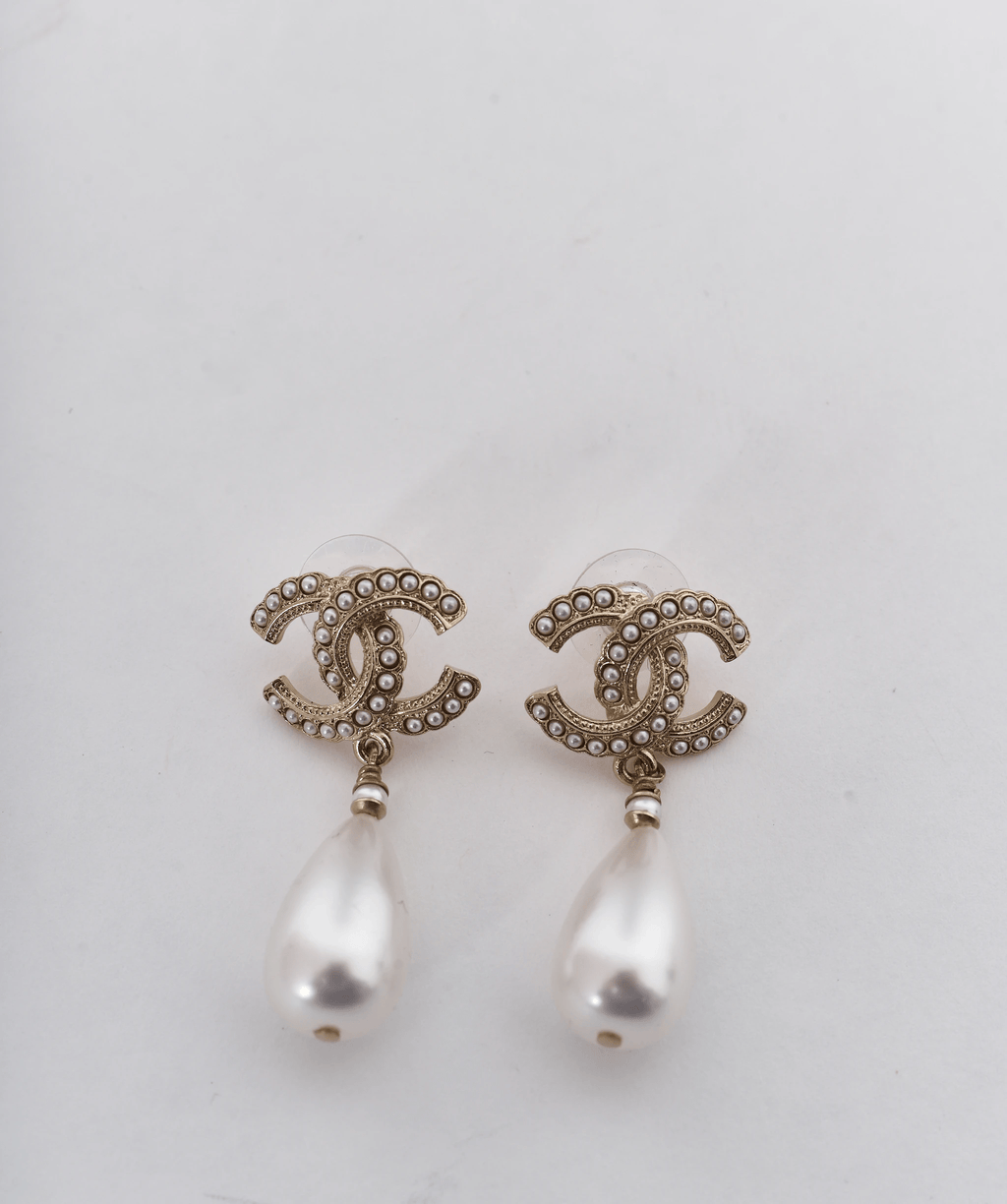 Chanel Vintage CC Logo Faux Pearl Drop Earrings