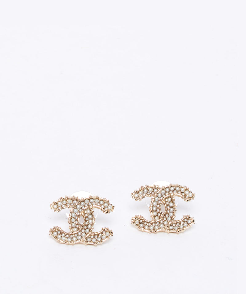 Chanel Chanel pearl encrusted large CC stud earrings