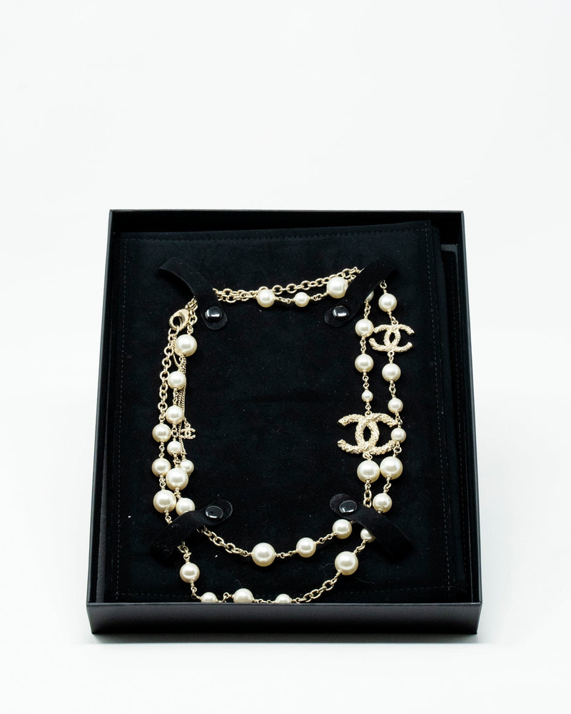 Chanel Brand New Gold CC Pink Pearl Necklace