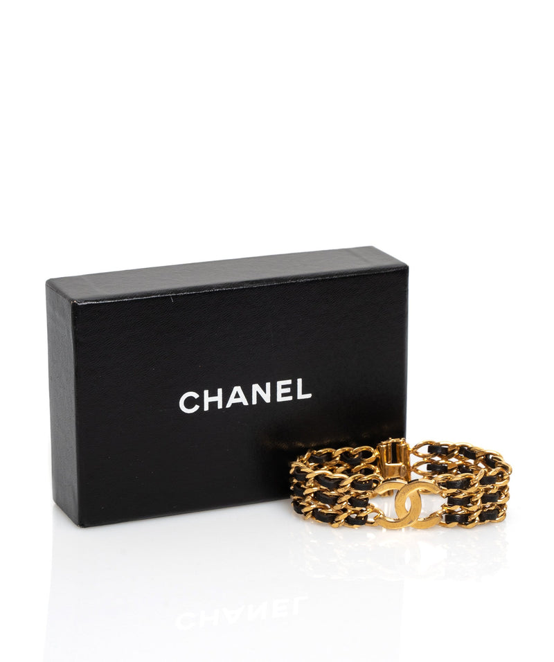 Chanel Chanel Rare Vintage Triple Leather and Chain CC Bracelet - AWL1600