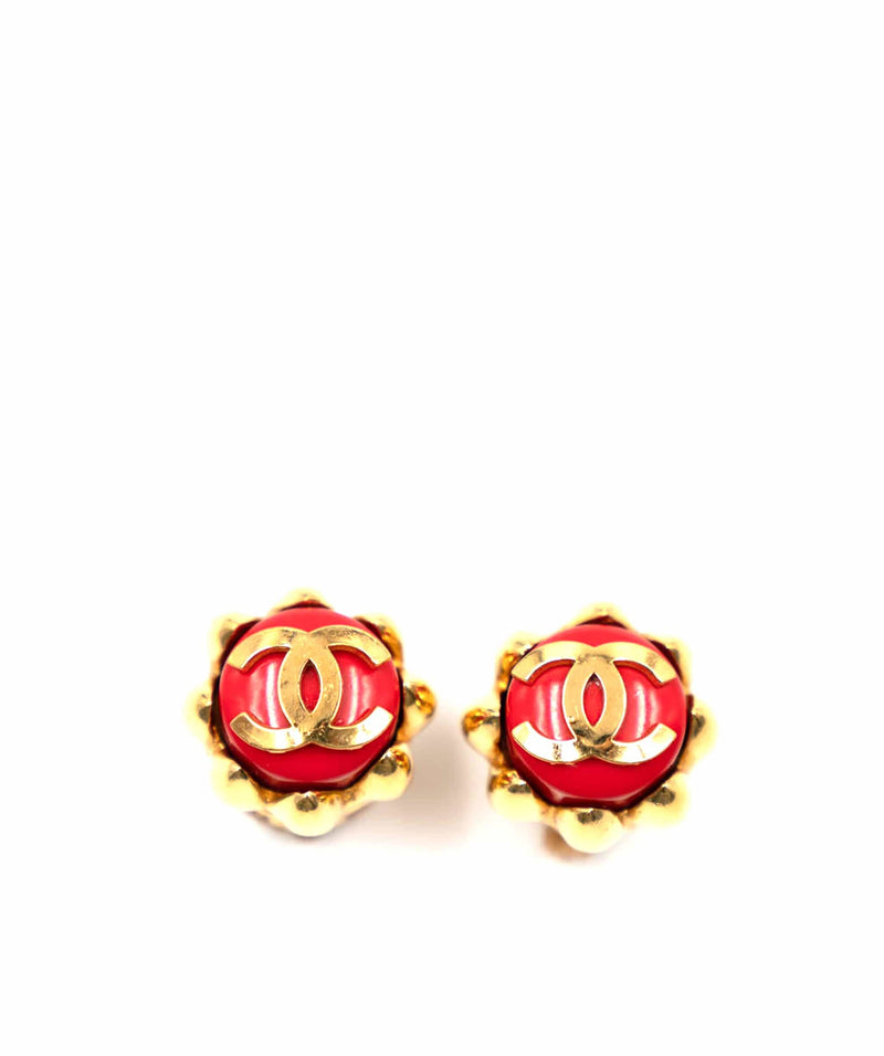 Chanel Chanel Red Button Clip On Earrings - ASL2188