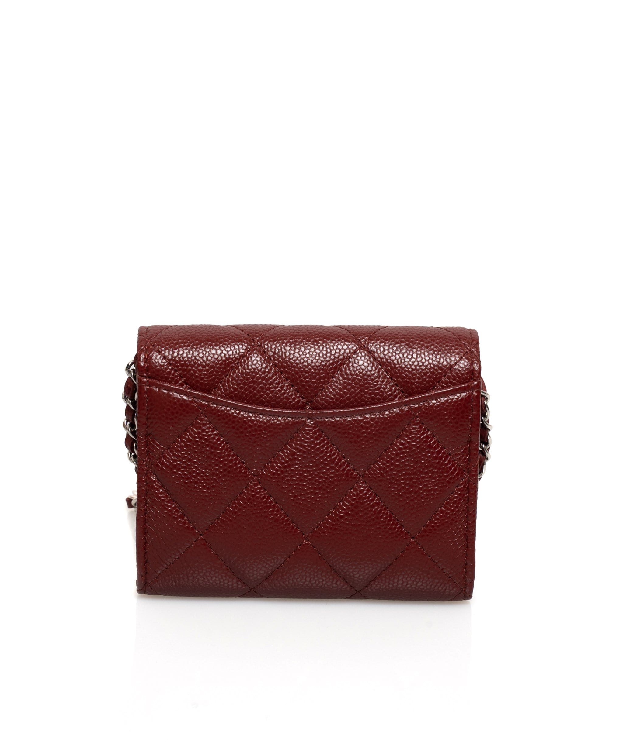 Chanel Chanel Red Caviar Leather Card Holder On Chain PHW - AGL1277