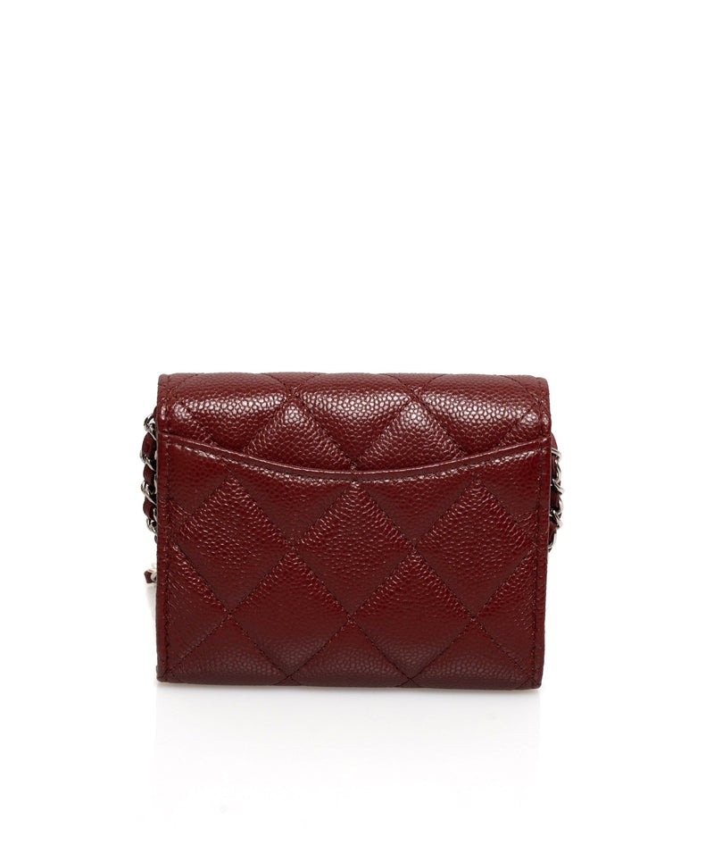 Chanel Red Caviar Leather Card Holder On Chain PHW - AGL1277